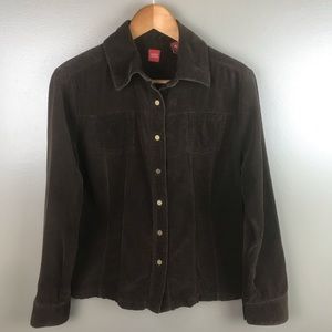 VALERIE STEVENS Corduroy Snap Front Brown Jacket Long Sleeve Shirt Fall Western